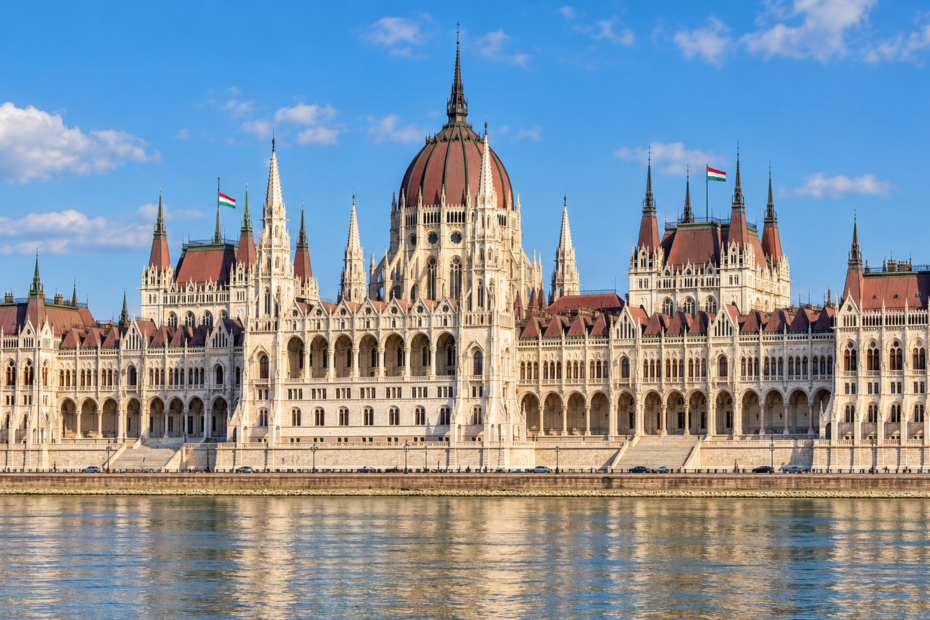 Parlamento de Budapest visto desde la orilla opuesta del Danubio