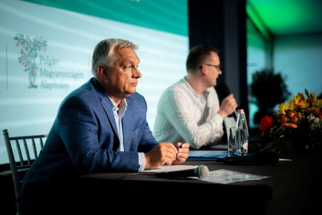 Viktor Orbán durante el Picnic Cívico de Kötcse de 2025.