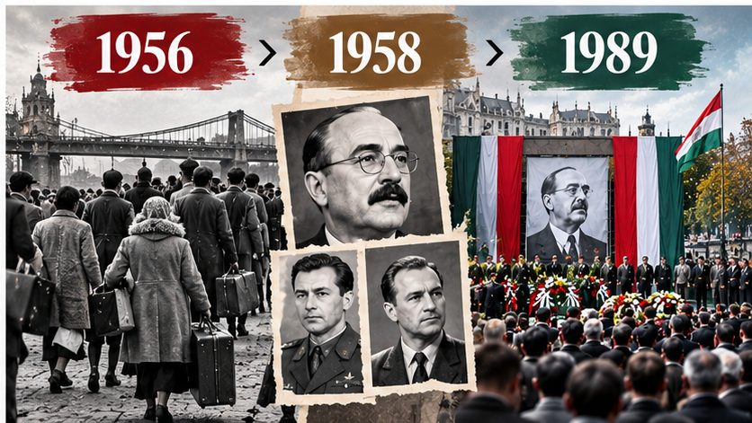 Szerkesztőségi infografika az 1956 utáni megtorlásról, az emigrációról, Nagy Imre kivégzéséről és 1989-es rehabilitációjáról.