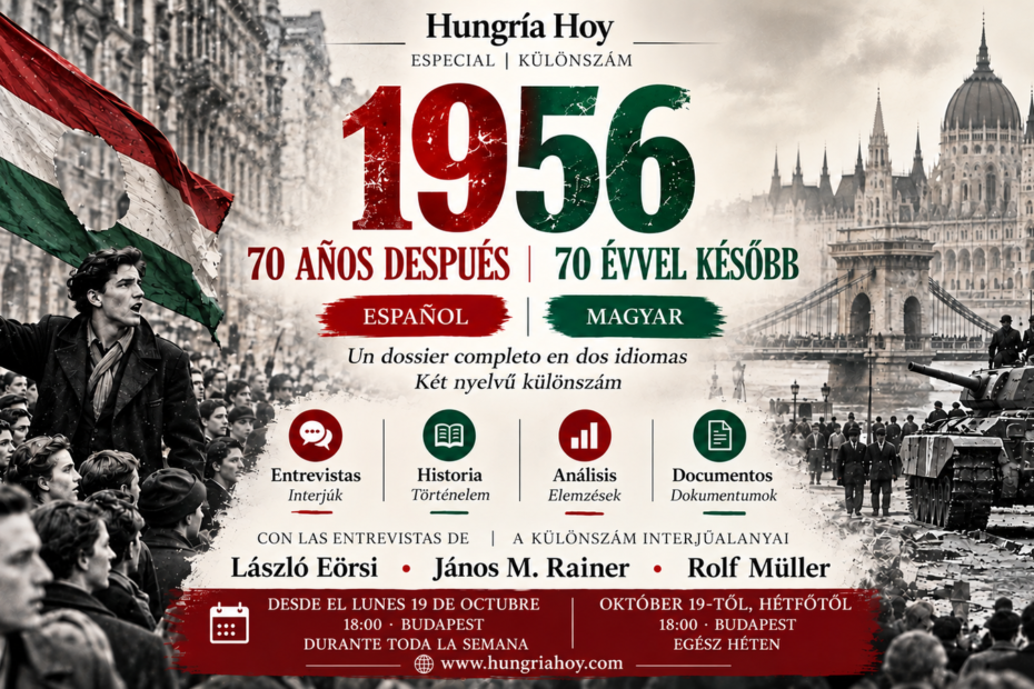 Cartel bilingüe de Hungría Hoy para el especial 1956 - 70 años después