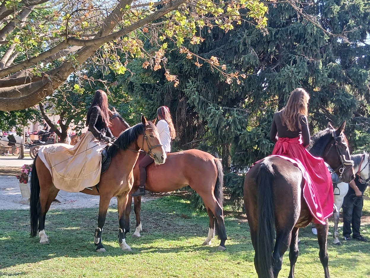 Jinetes a caballo durante la vendimia de Alsónémedi