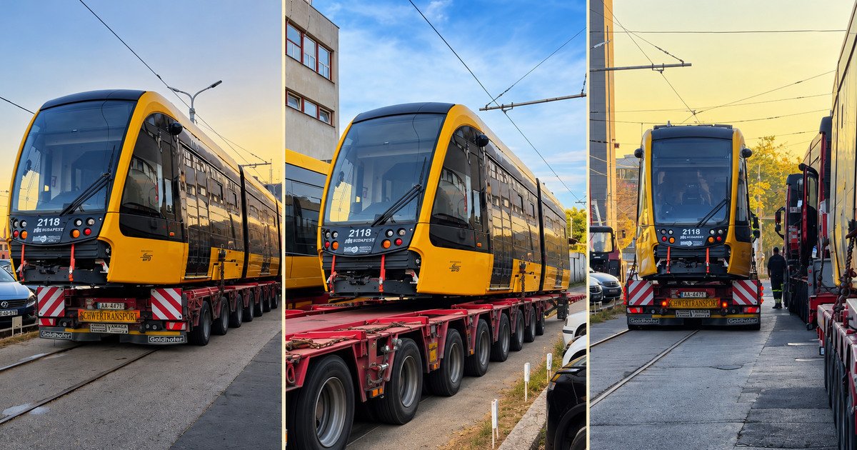 Tres vistas de la llegada del nuevo tranvía CAF 2118 a Budapest