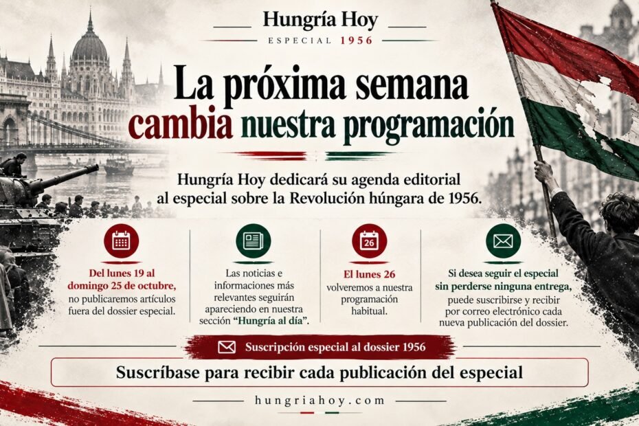 Hungría Hoy anuncia que del 19 al 25 de octubre su programación estará dedicada al especial por el 70 aniversario de la Revolución húngara de 1956.